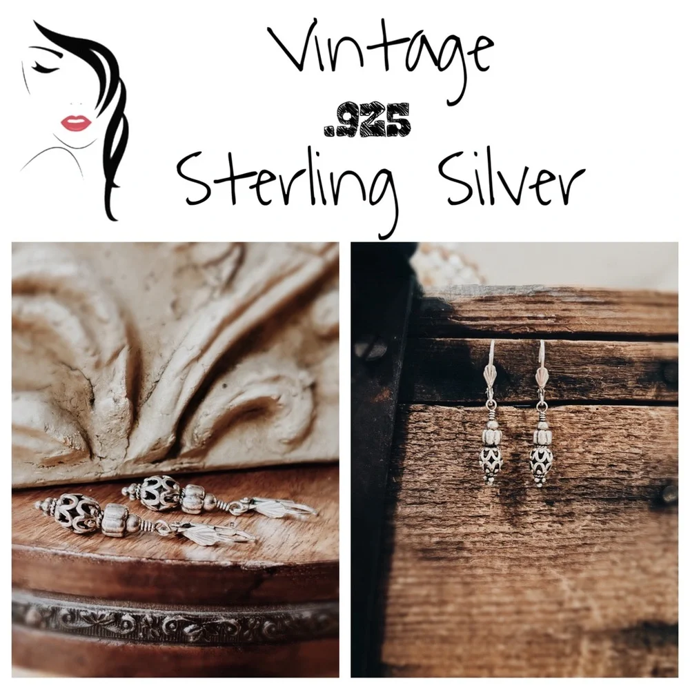 Vintage 925 Sterling Silver Shell Filigree Earrings • Lever Back 1.5”